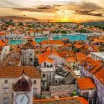 Croatia, Trogir town sunset view, Croatian tourist destination.