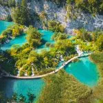 Peaceful view on paradise waterfalls of Plitvice Lakes National Park. Croatian famous resort.