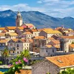Vista della città di Korcula, isola di Korcula, Dalmazia, Croazia